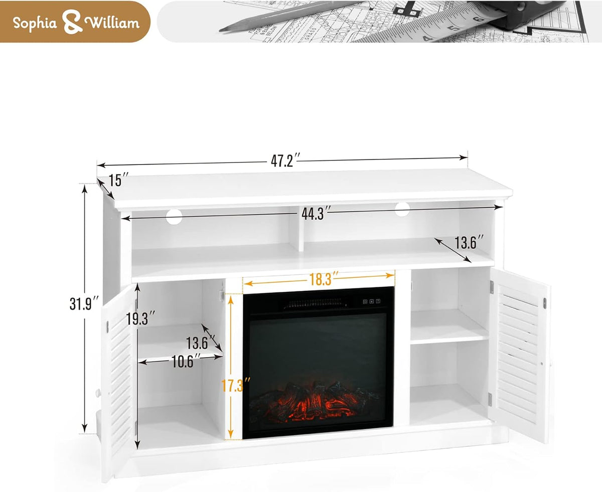 White Fireplace TV Stand with Adjustable Shelves U3324