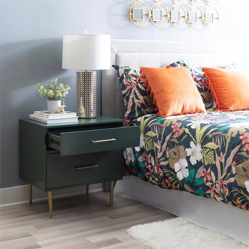 Dark Green Two Drawer Wooden Nightstand A43514