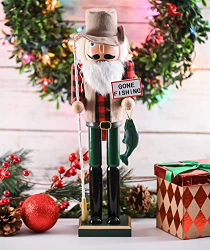 Red and Green Wooden Fisherman Nutcracker 15" Y79398