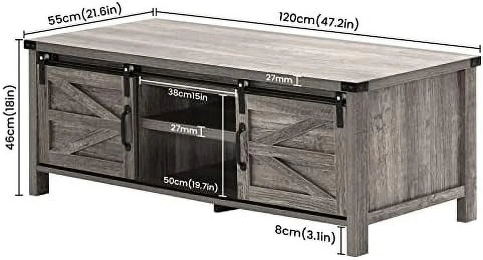 Farmhouse Coffee Table with Hidden Compartment and Cabinets Shelves Q97593