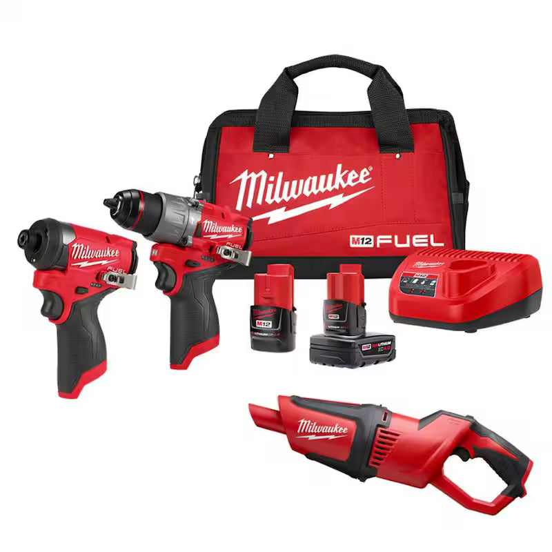 12-Volt Lithium-Ion Brushless Cordless Hammer Drill and Impact Driver Combo Kit with Compact Vacuum B232