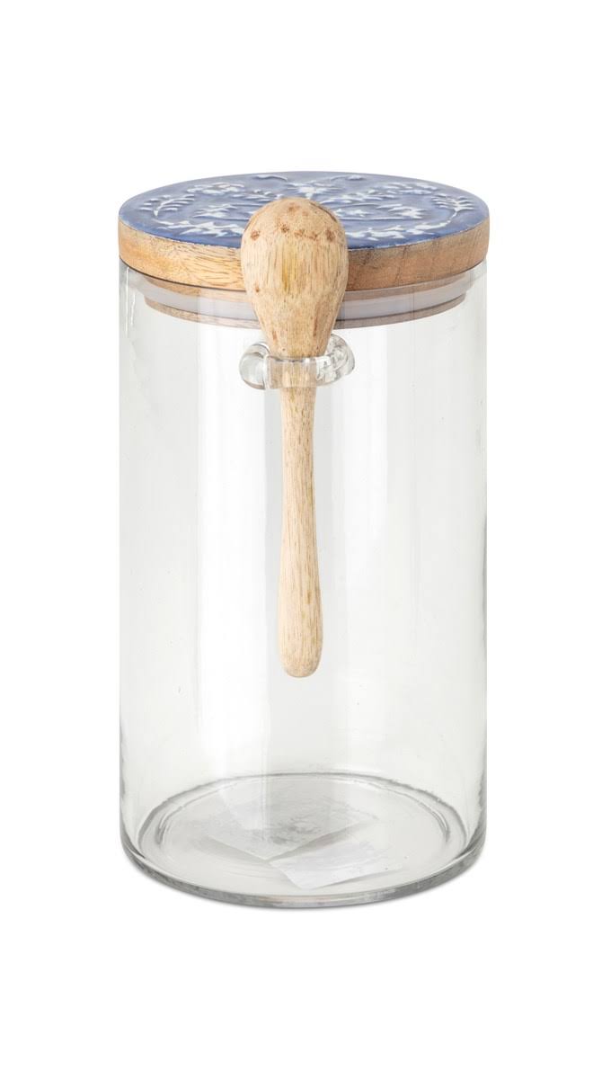 Glass Canister with Wooden Lid and Spoon Set of 3 C120