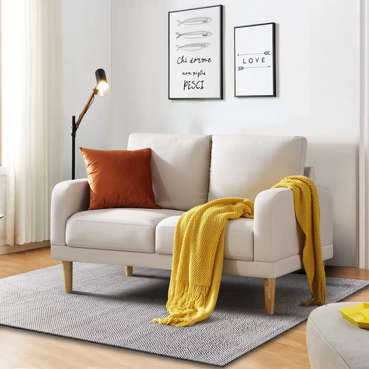 50" Beige Upholstered 2-Seater Loveseat Sofa C29813