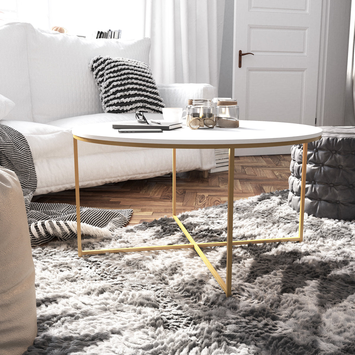 White Laminate 3 Piece Coffee and End Table Set T589