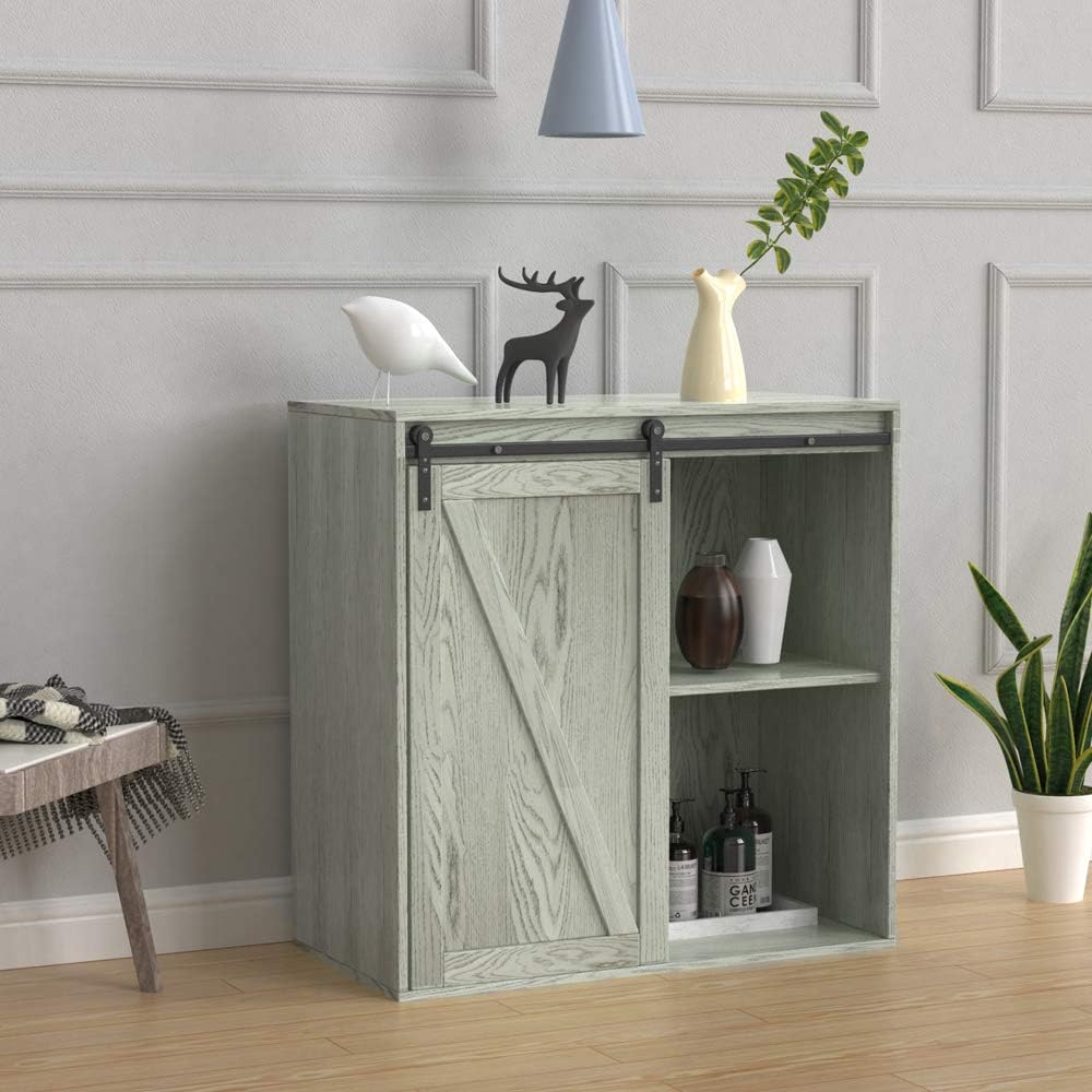 Small Wooden Storage Cabinet with Sliding Door and 2 Layer Shelf K181265