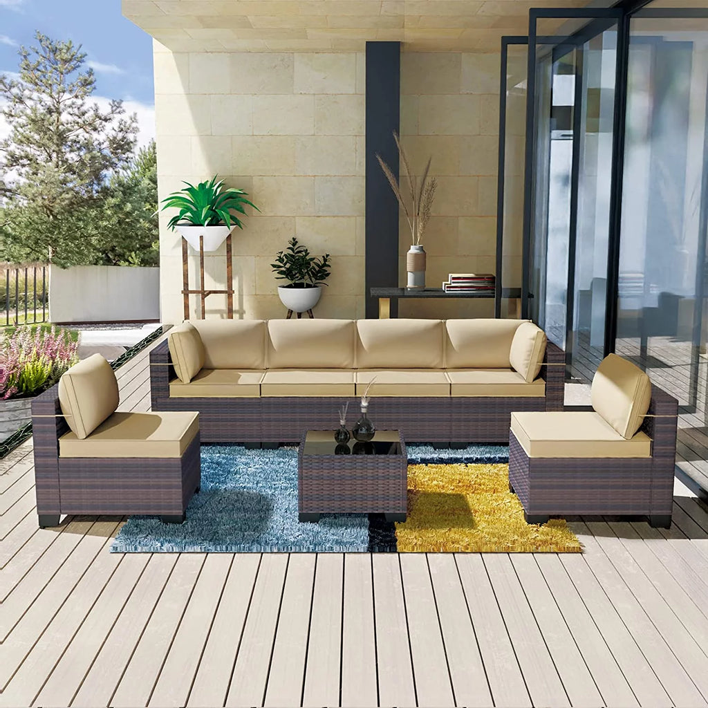 6 Piece Rattan Wicker Sectional Sofa Set N788