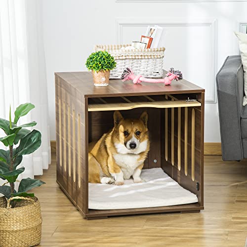 Brown Dog Crate End Table with Foam Cushion I401013