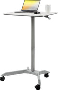 White Pneumatic Height Adjustable Mobile Laptop Desk Cart H68675