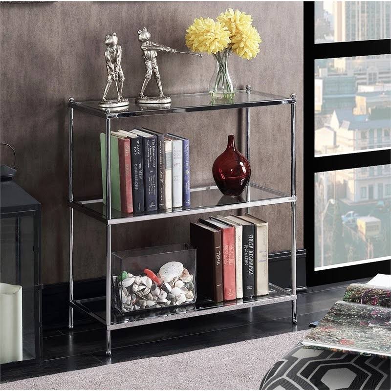 Three-Tier Bookcase in Clear Glass and Chrome A574