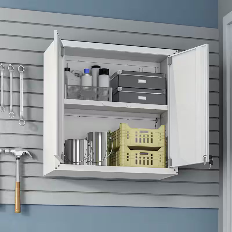 30 in. 2-Shelf Wall Mount Metal Garage Cabinet in White R556