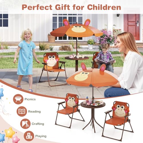 Kids Picnic Table with 2 Folding Chairs and Adjustable Umbrella M2758