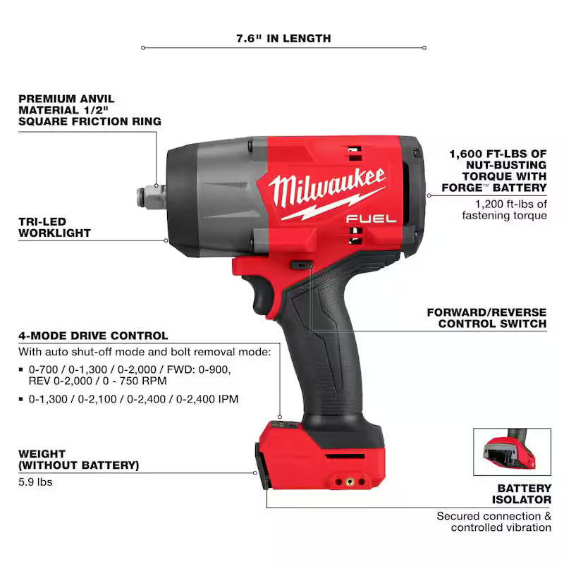 18V Lithium-Ion Brushless Cordless 1/2 in. Impact Wrench M912