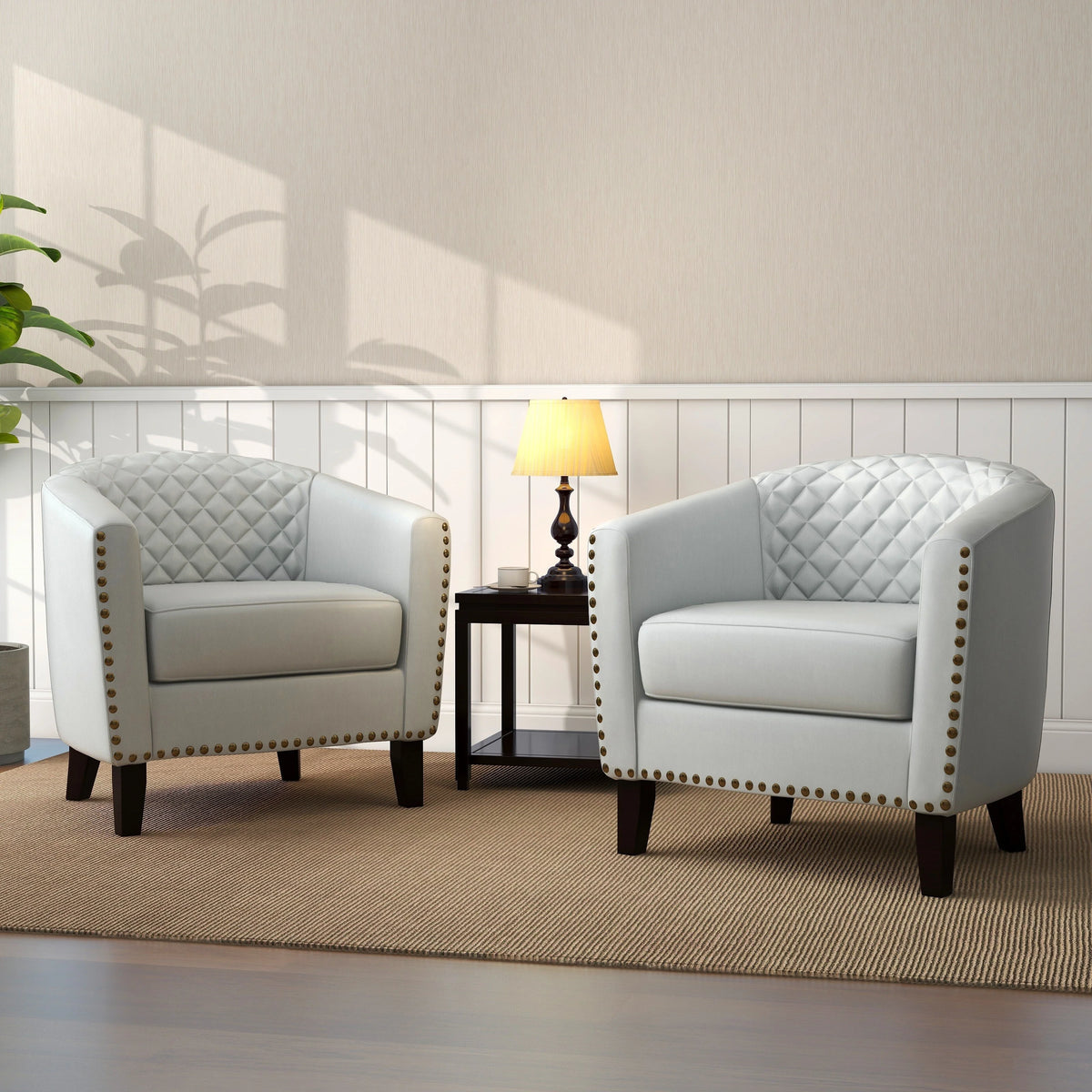 Faux Leather Accent Barrel Chair Set of 2 White Q3167