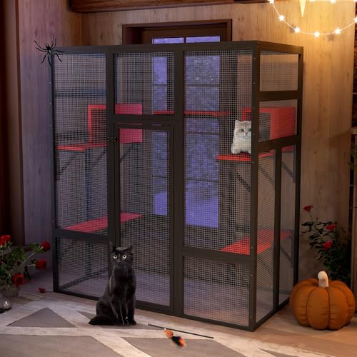 71Inches Large Wood Catio with Perches and Condos C4738