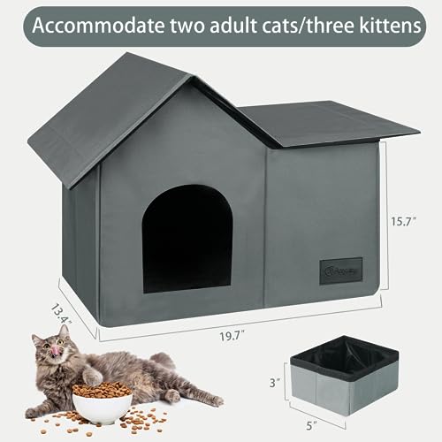 Large Weatherproof Collapsible Cat House with Removable Soft Mat and Bowl O48054