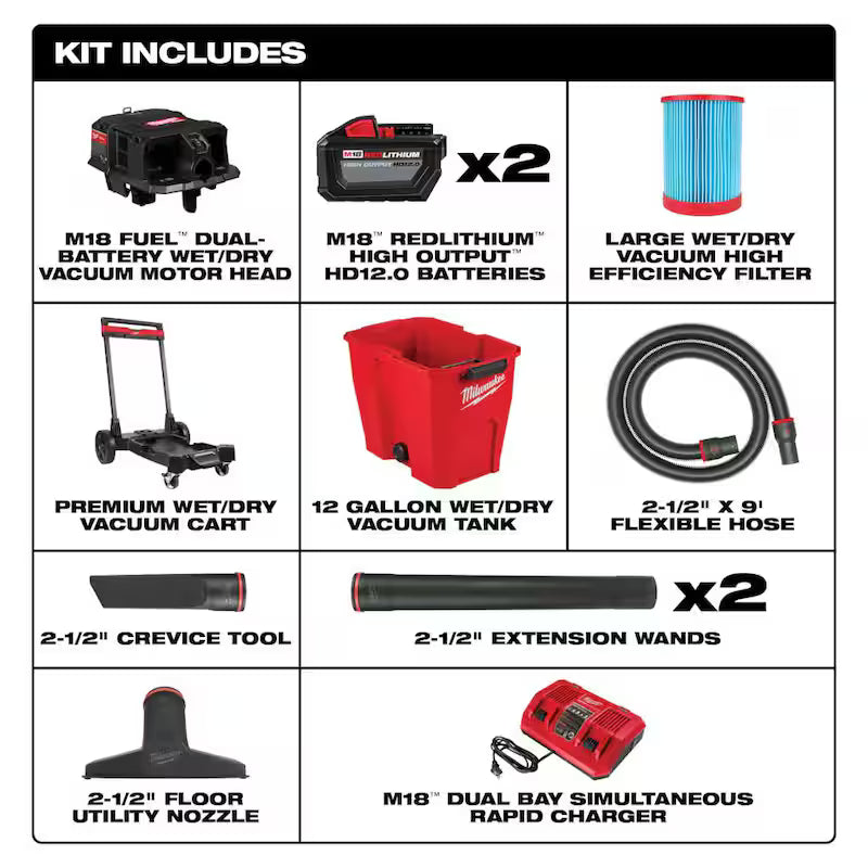 12 Gal. Cordless Wet/Dry Shop Vac Kit with HEPA Filter M556