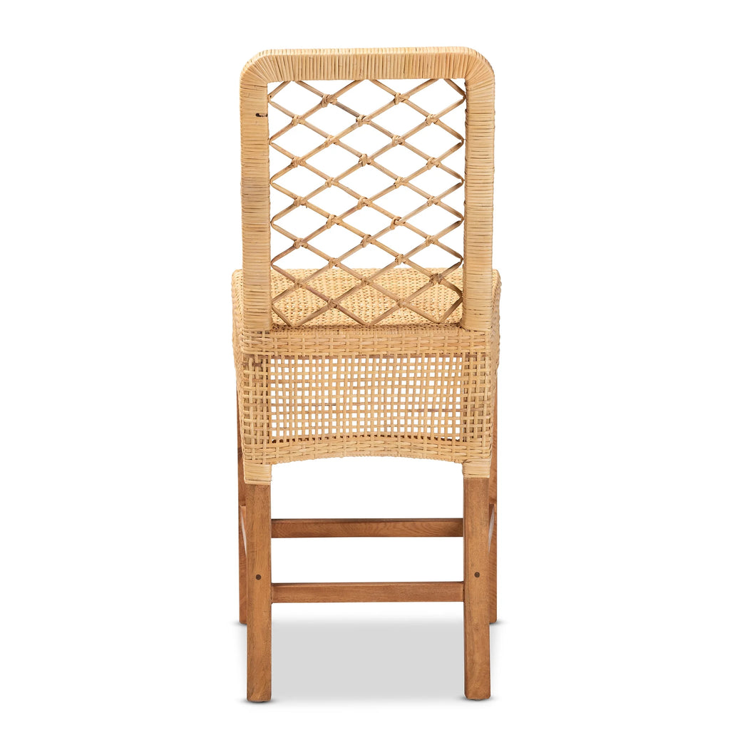 Natural Rattan and Walnut Brown Wood Counter Stool L92651