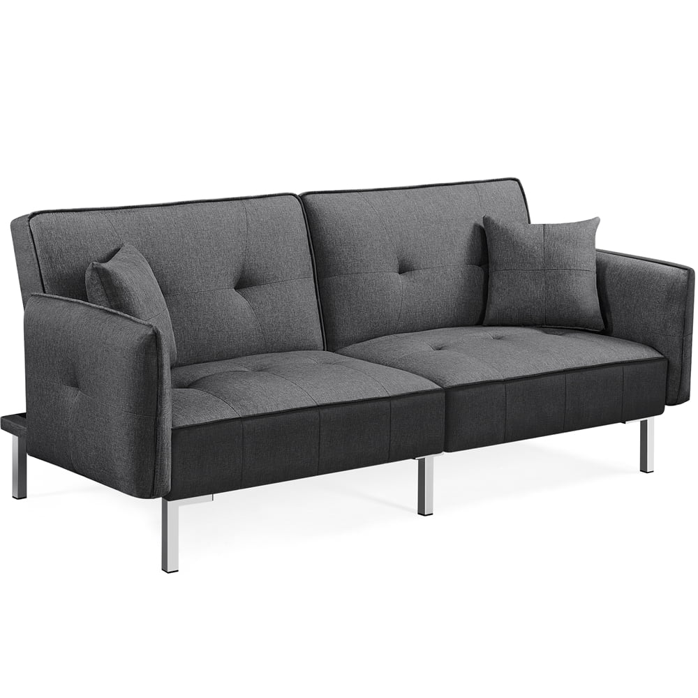 Dark Gray Fabric Futon Sofa Bed with Adjustable Backrest N77585