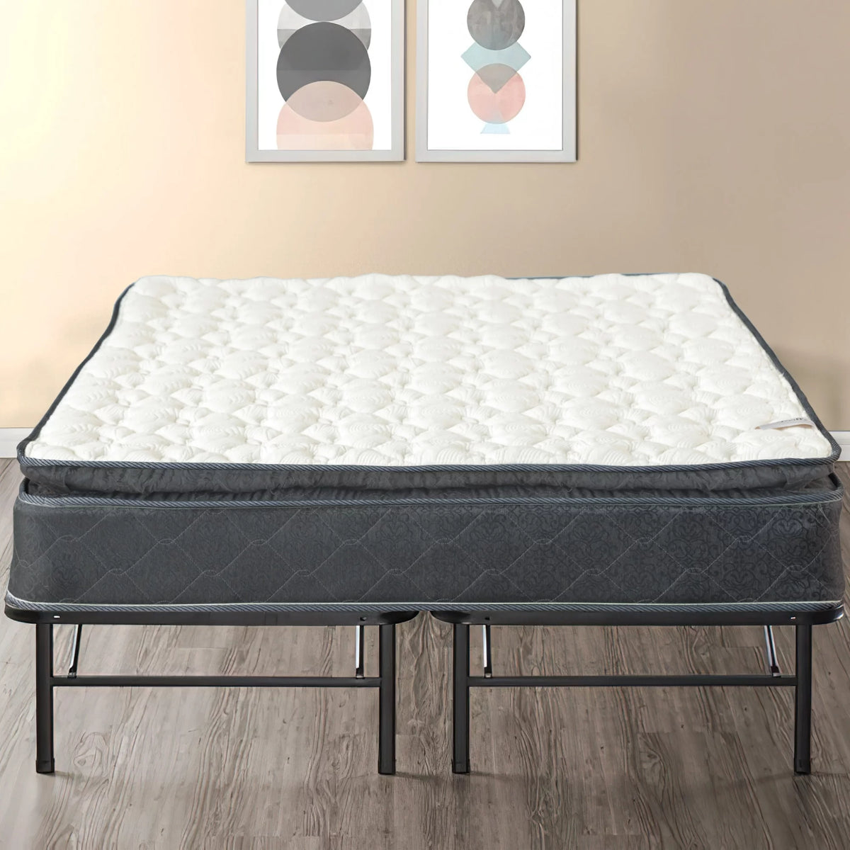 10-Inch Medium Pillow Top Hybrid Mattress and 14 Metal Platform Bed King T5912