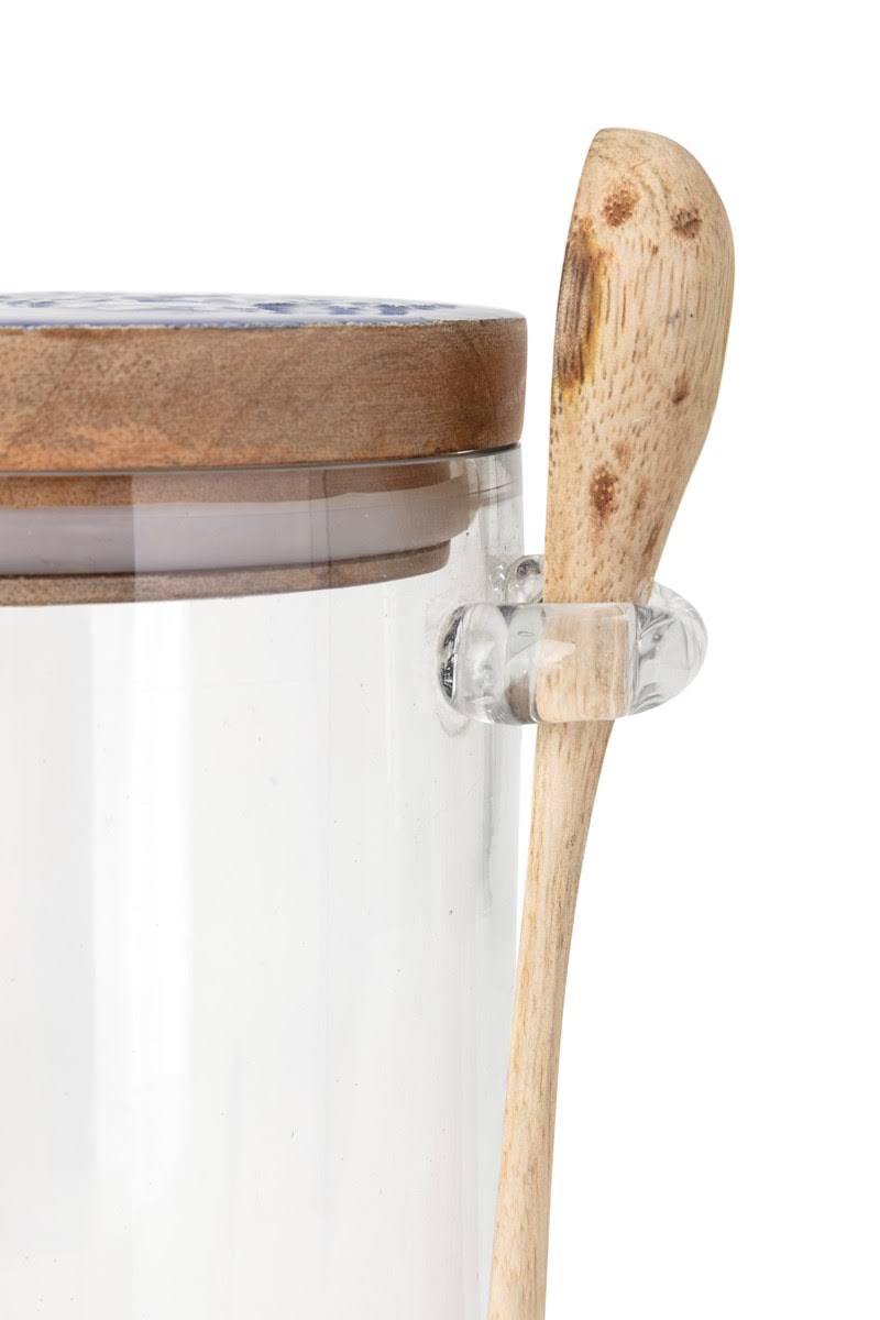 Glass Canister with Wooden Lid and Spoon Set of 3 C120