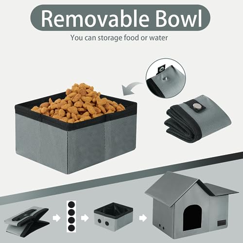 Large Weatherproof Collapsible Cat House with Removable Soft Mat and Bowl O48054