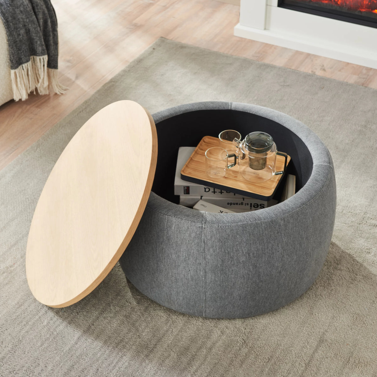 Dark Gray Round Storage Ottoman R6126