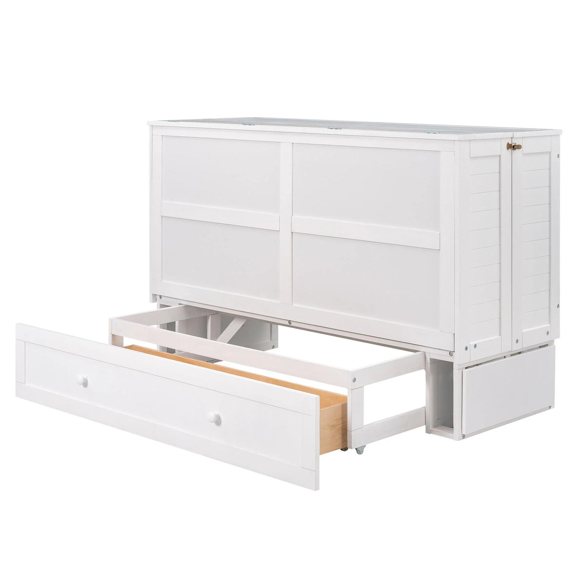 White Queen Size Wood Murphy Bed Cabinet with Storage Drawer Y44516