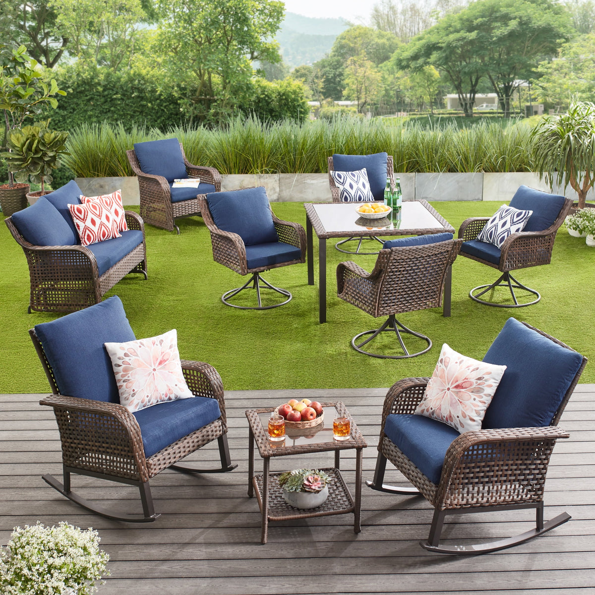 Blue Wicker Outdoor Sofa Q782