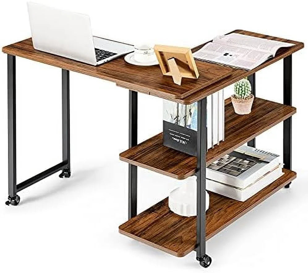 L-Shaped Corner Desk with 2-Tier Mobile End Table O3818