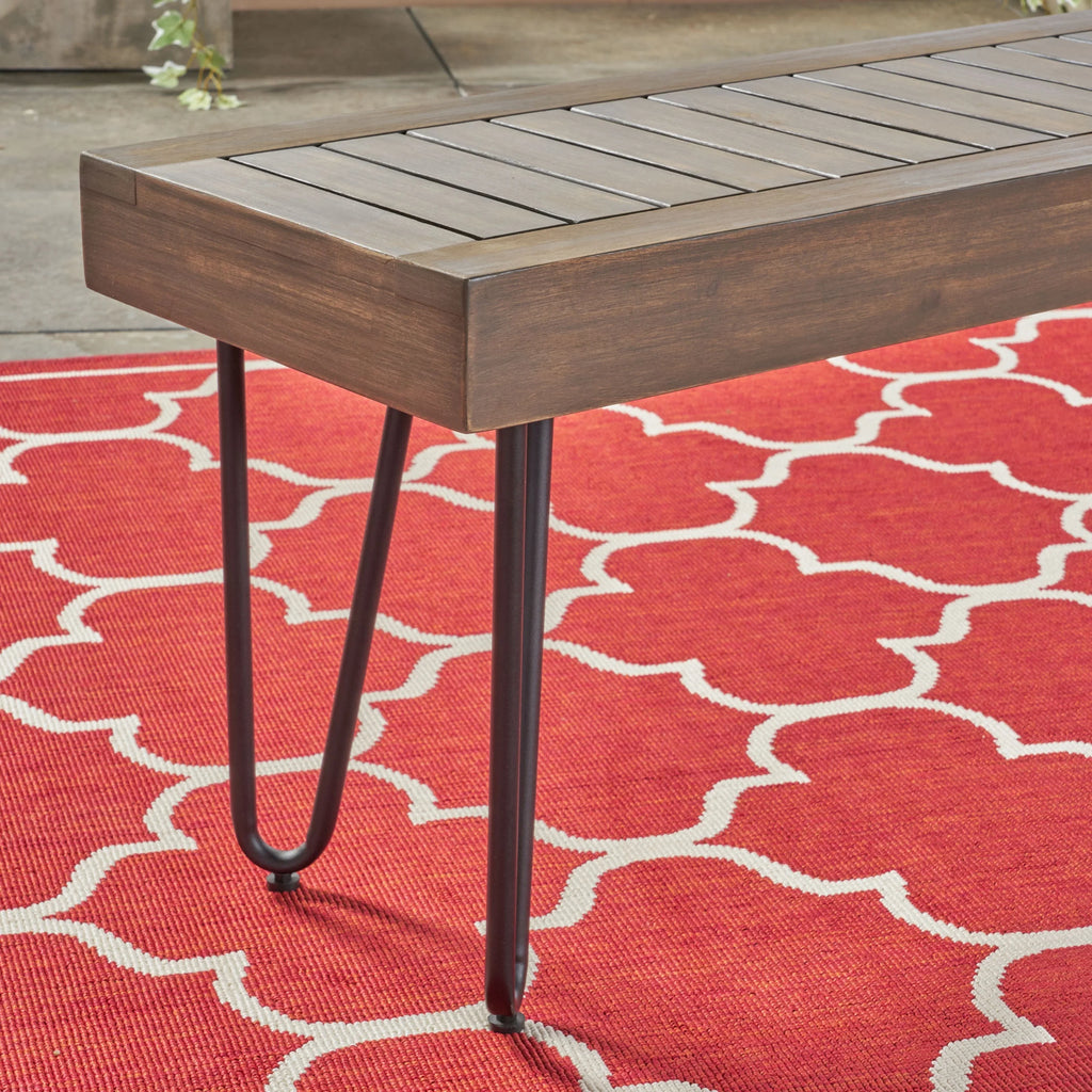 Grey Acacia Wood and Metal Bench P5815