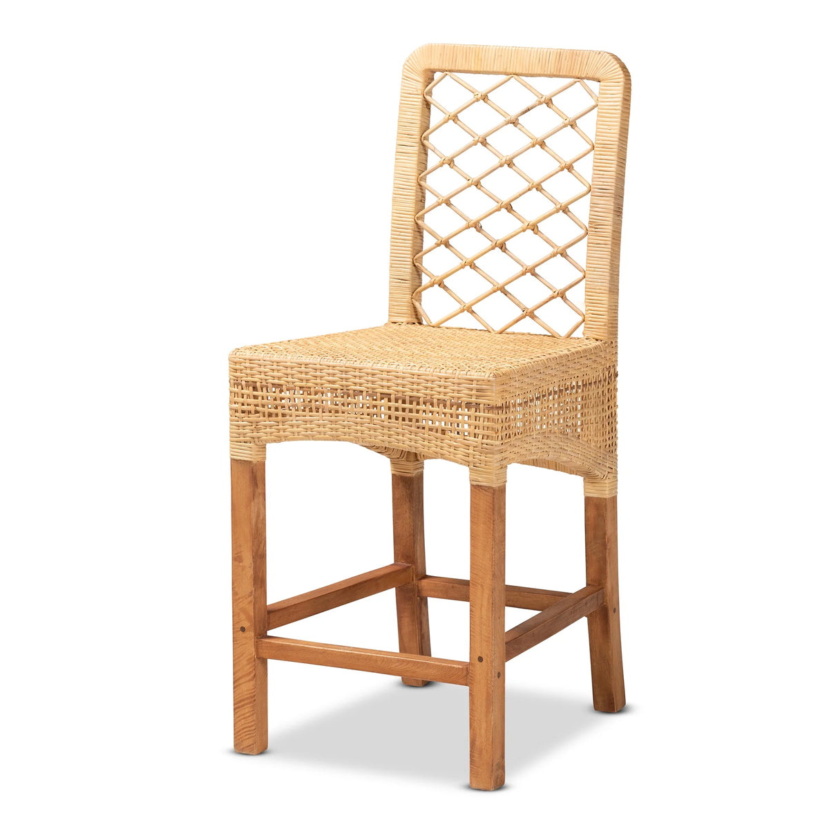 Natural Rattan and Walnut Brown Wood Counter Stool L92651