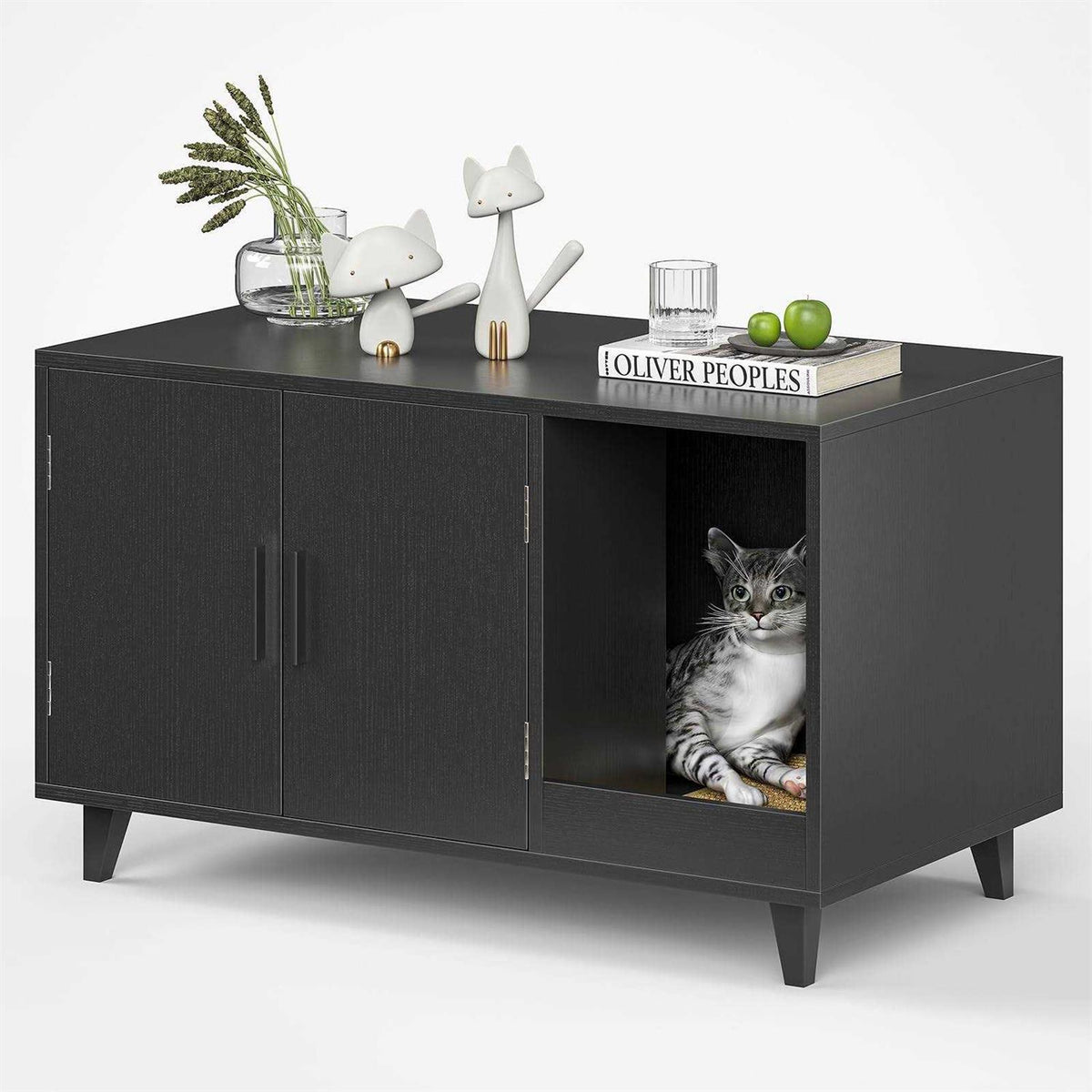 Hidden Cat Litter Box Enclosure with Scratching Mat H213412