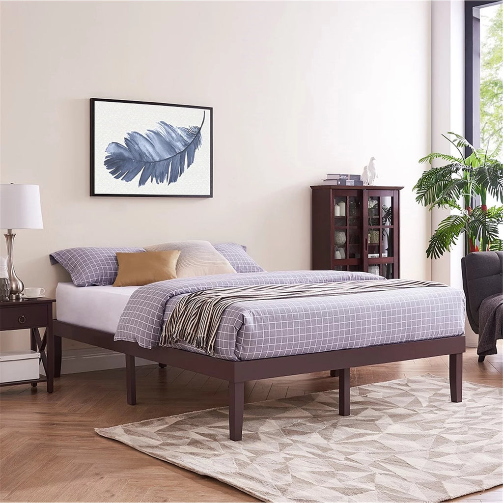 King Solid Wood Platform Bed Frame with Wooden Slats V89332
