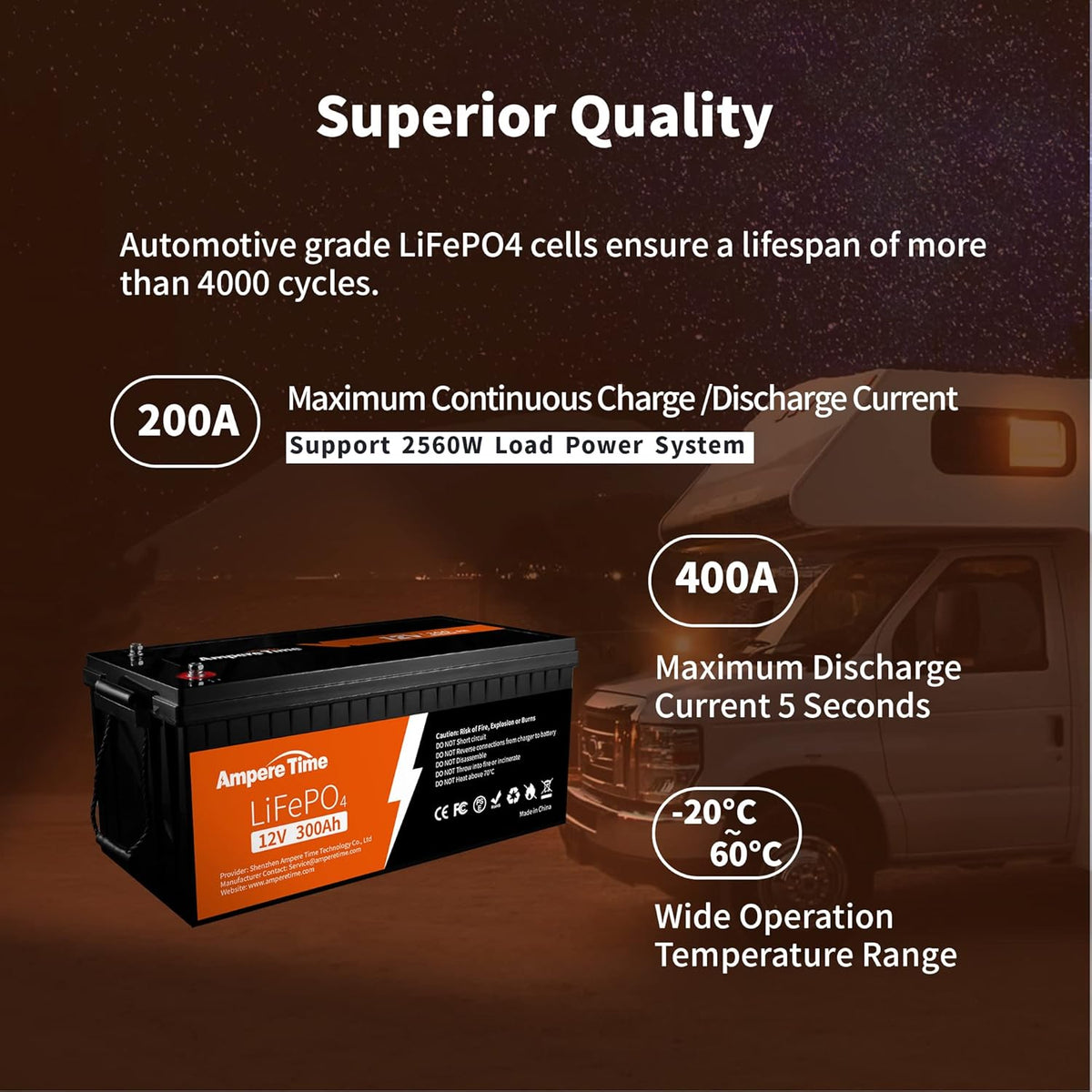 12V 300Ah Lithium LiFePO4 Battery with 200A BMS U49110