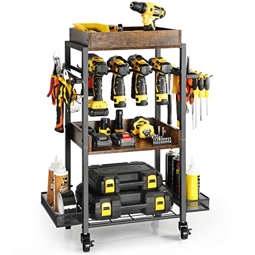 Power Tool Organizer with Rolling Cart and Open Tool Chest Cabinet U141630
