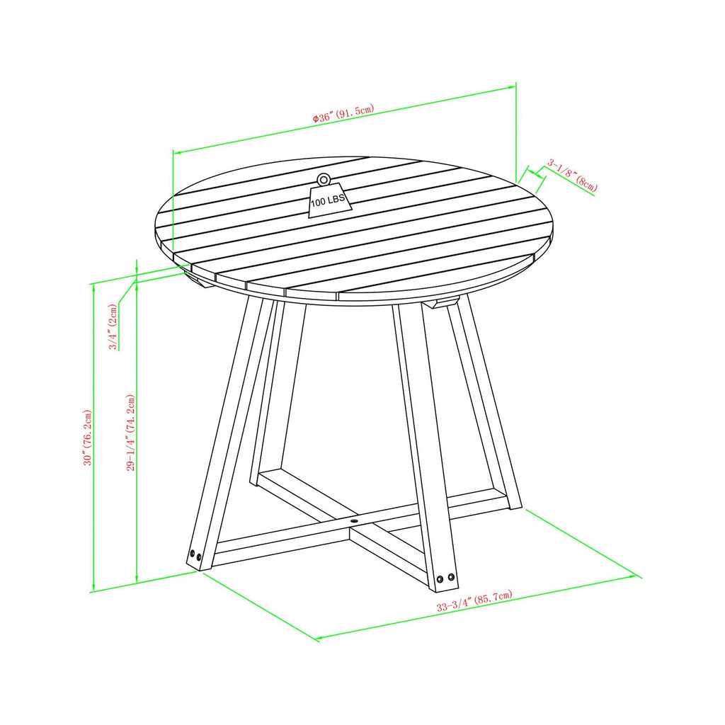30” Solid Acacia Wood Outdoor Dining Table N7394