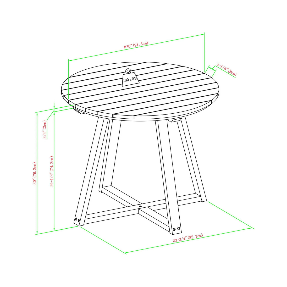 30” Solid Acacia Wood Outdoor Dining Table N7394