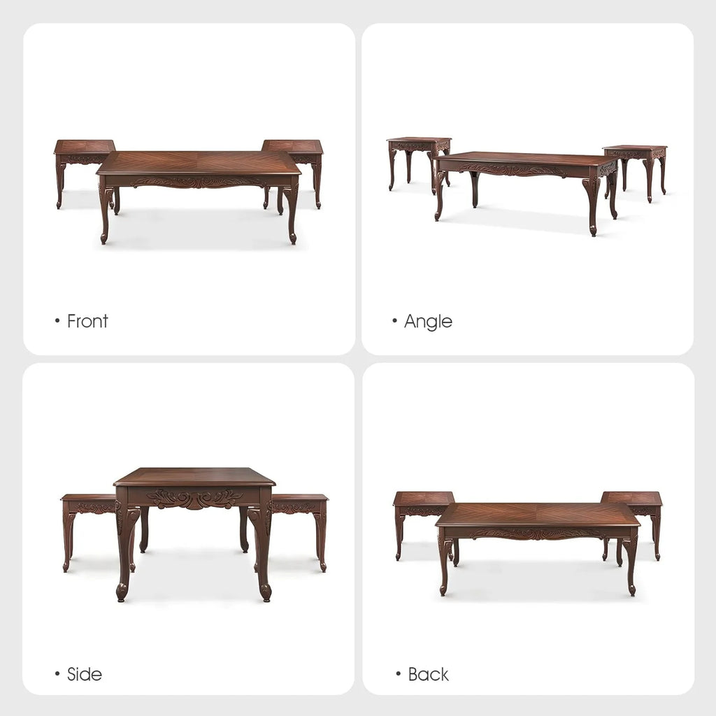 3 Piece Wood Coffee Table Set with 2 End Tables H186648