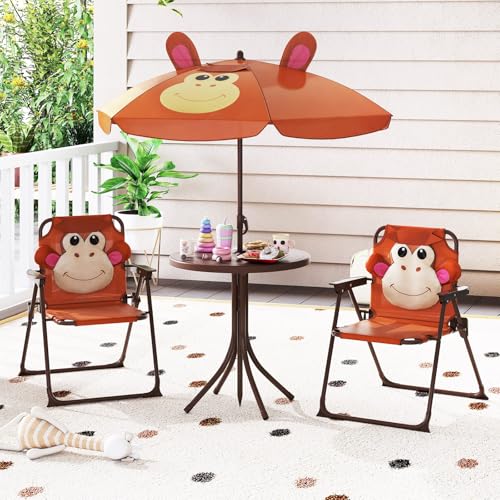 Kids Picnic Table with 2 Folding Chairs and Adjustable Umbrella M2758
