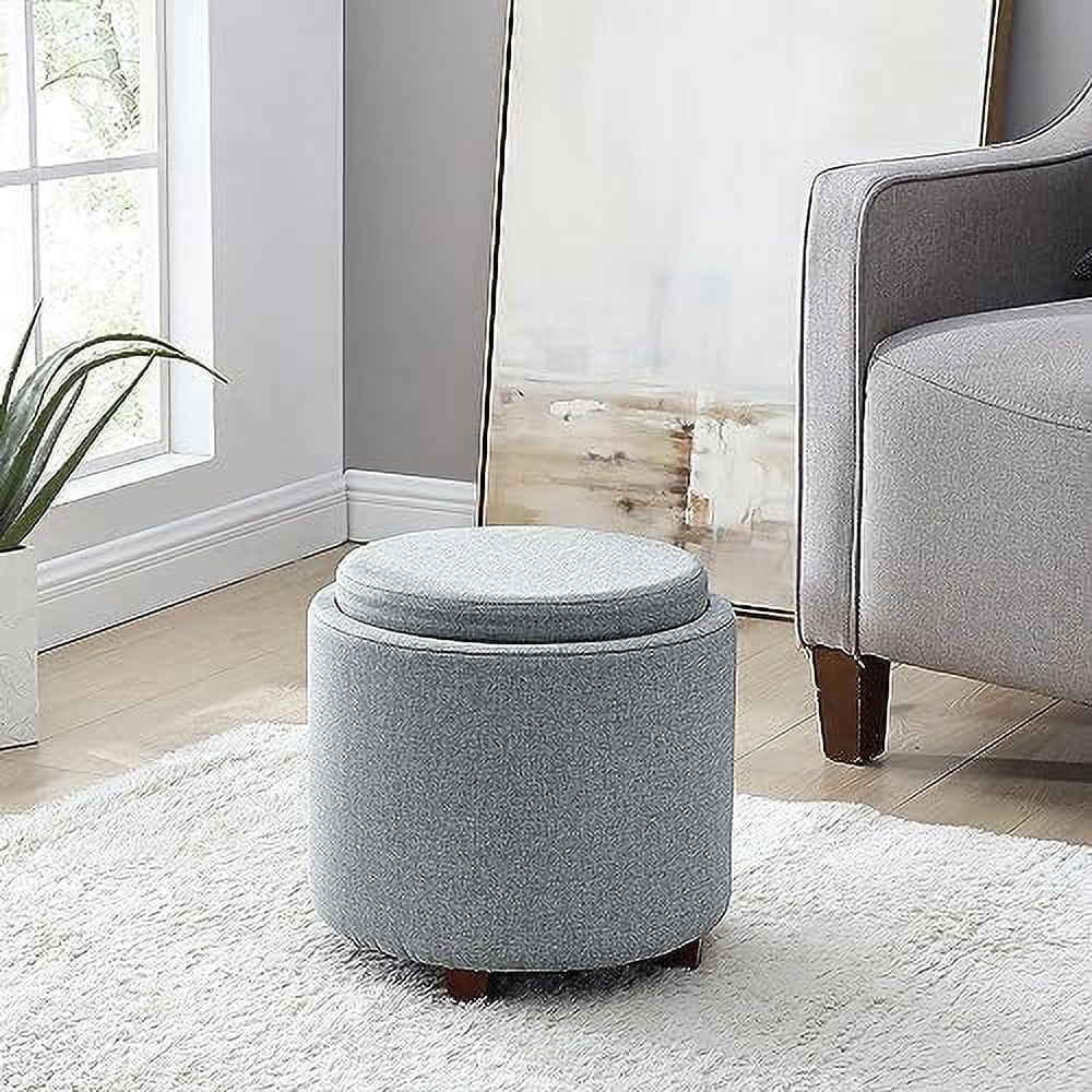 Round Velvet Ottoman with Lift Off Lid and Tray Lid E86659
