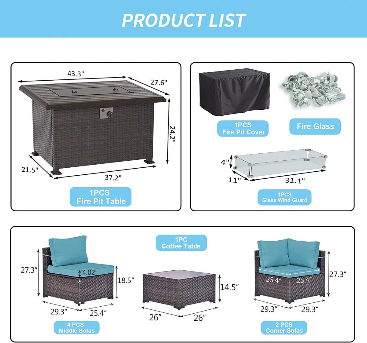 6 Piece Rattan Wicker Sectional Sofa Set N788