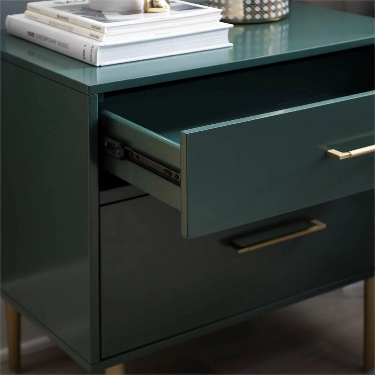Dark Green Two Drawer Wooden Nightstand A43514
