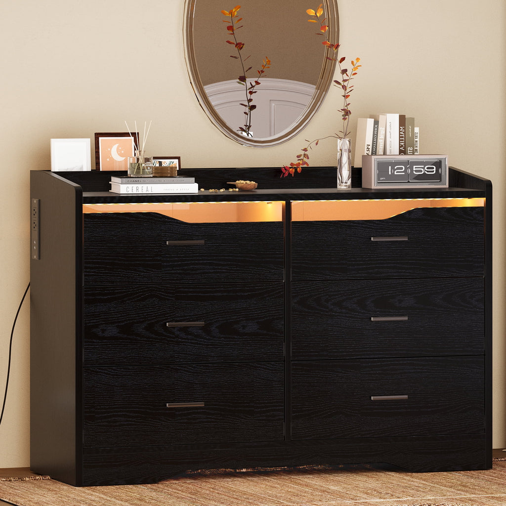 White 6 Drawer Dresser with LED Lights and Charging Station Z8298