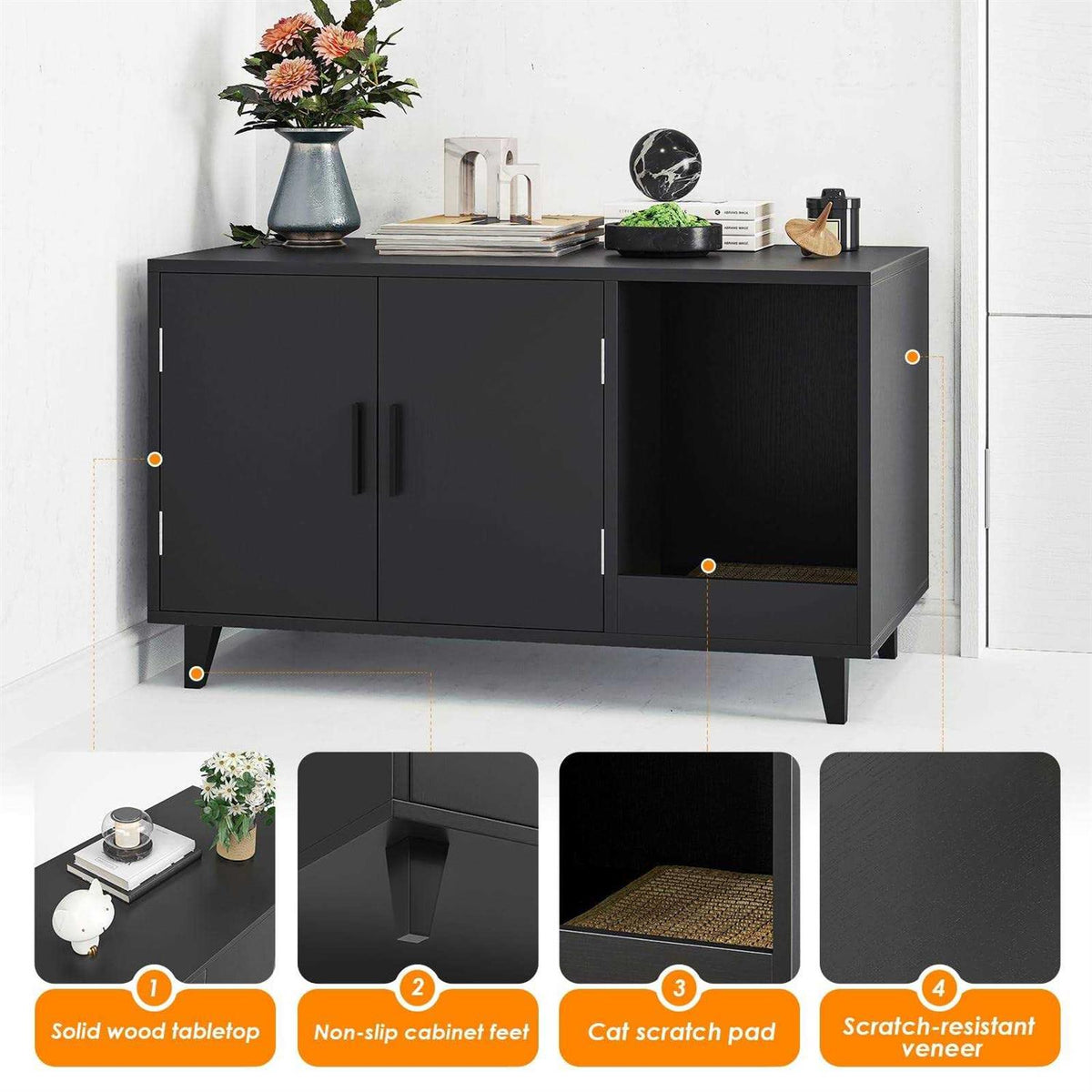 Hidden Cat Litter Box Enclosure with Scratching Mat H213412