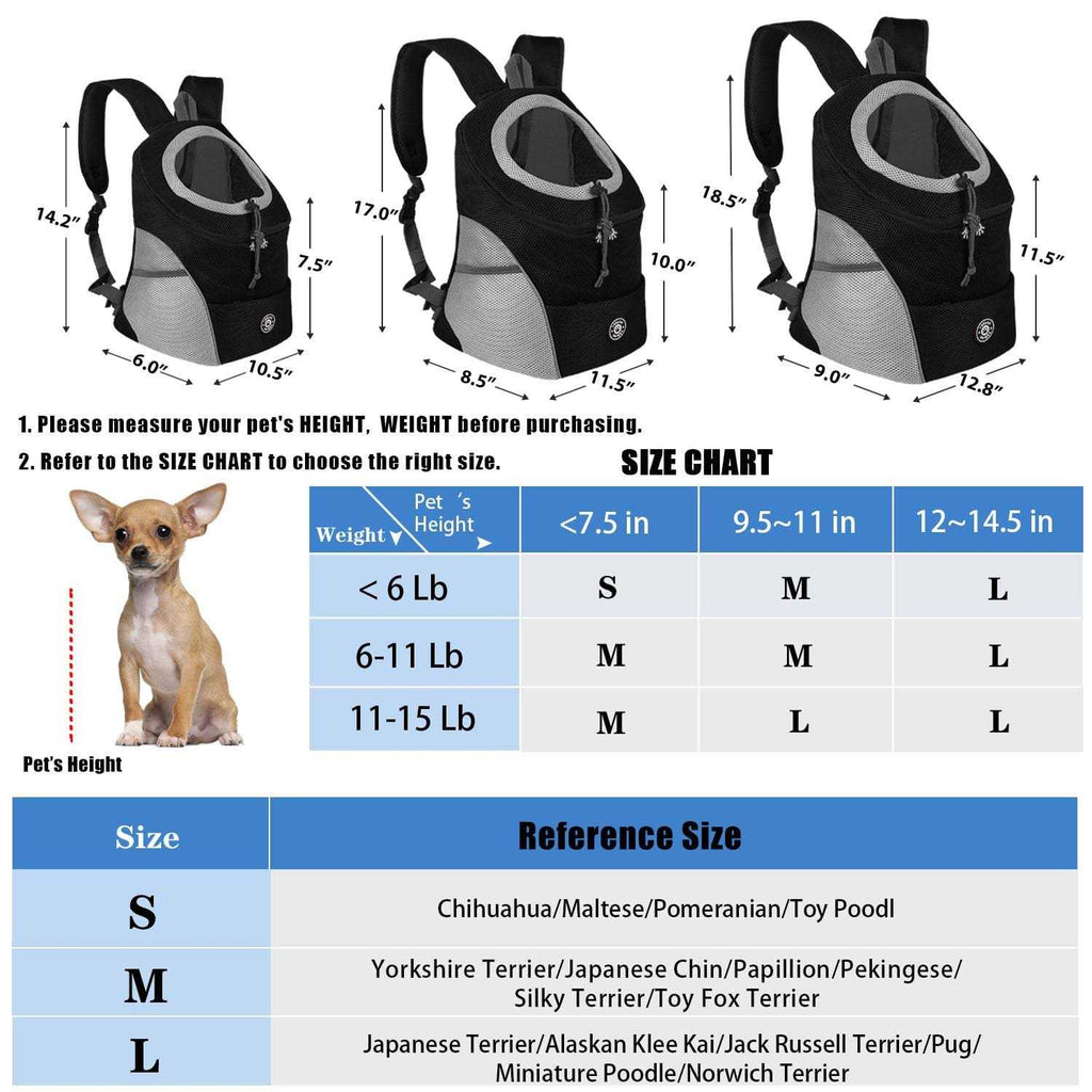 Dog Backpack Carrier Pet Carrier for Small Medium Dogs Travel Bag Breathable Adjustable with Safety Reflective Strips T16804