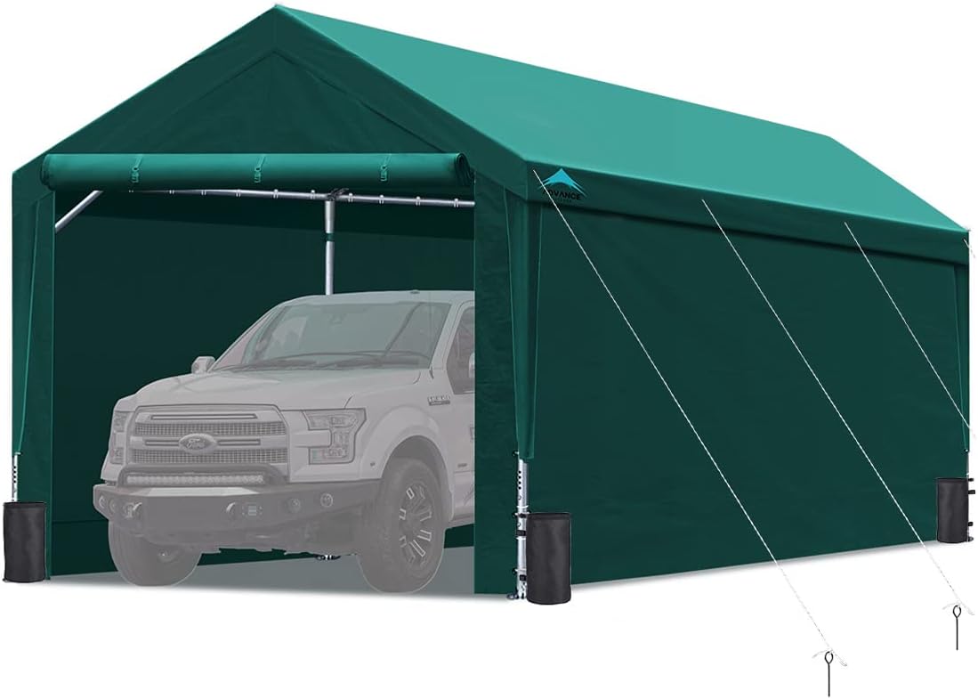 12x20 ft Heavy Duty Carport with Sidewalls and Doors J599512