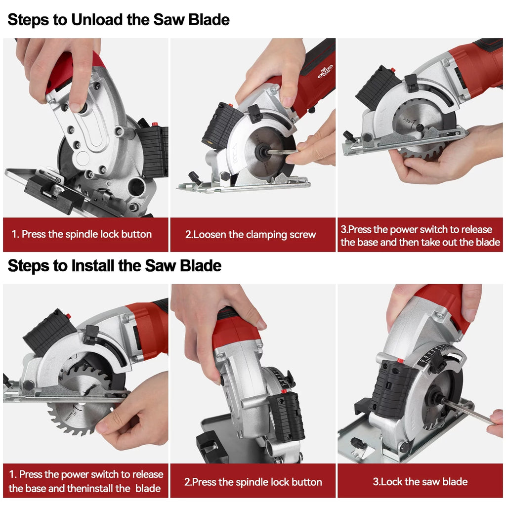 Mini Circular Saw, 5000RPM Electric Compact Circular Saw with 3 Blades P5851