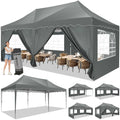 10' x 20' Pop Up Canopy Tent with 6 Removable Sidewalls, Carry Bag, 4 Sandbags, Gray O67388