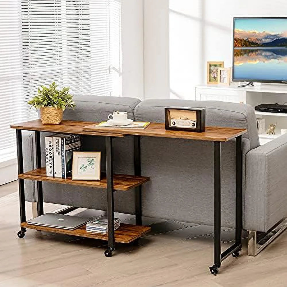 L-Shaped Corner Desk with 2-Tier Mobile End Table O3818