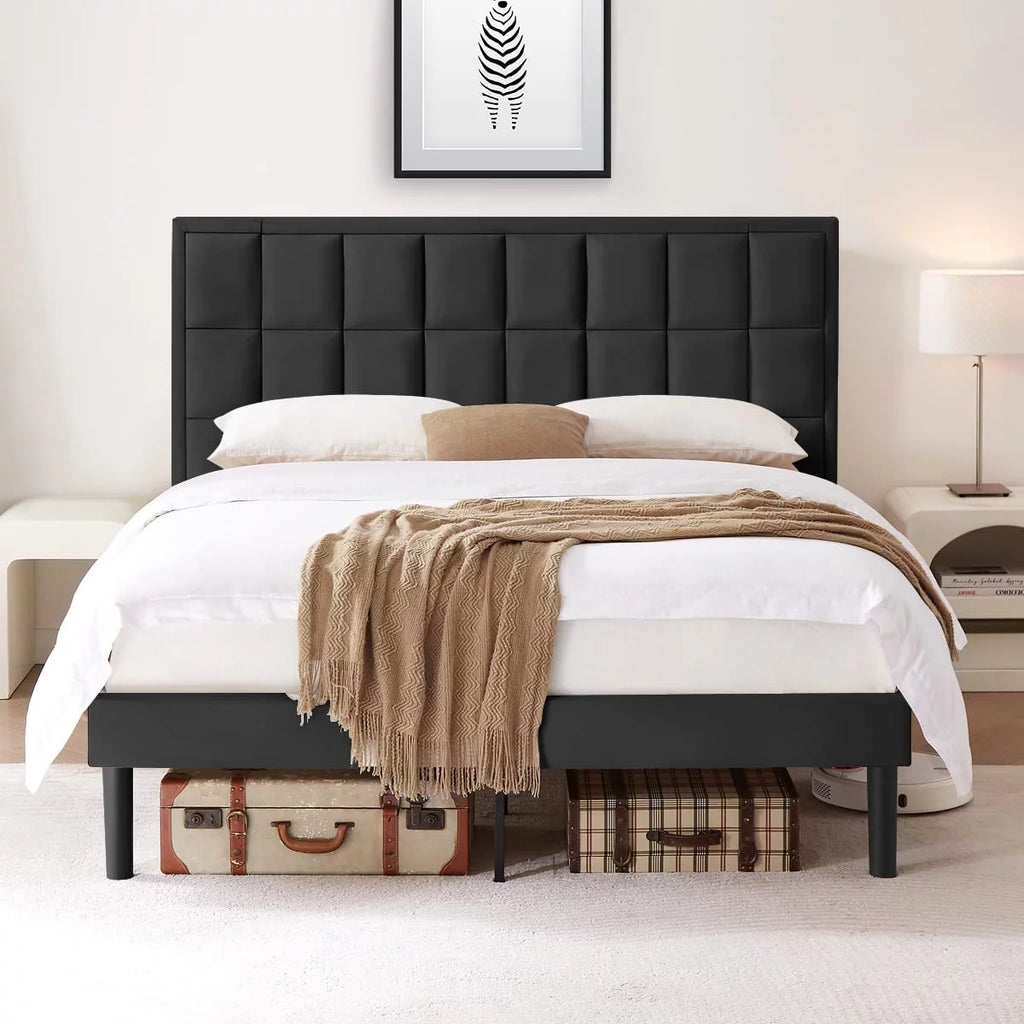 Queen Velvet Platform Bed Frame with Headboard H86485